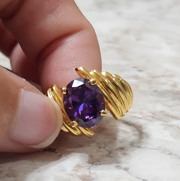 Amethyst Stone Jewelry - New Amethyst Gold Toned Ring